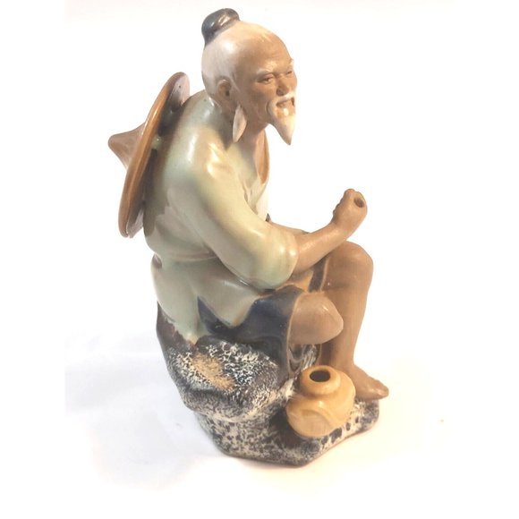 Vintage Chinese Shiwan Artistic Ceramic Mudman Fisherman Glazed Figurine 6" tall - Picture 2 of 11